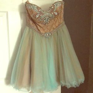Blue and gold prom dress